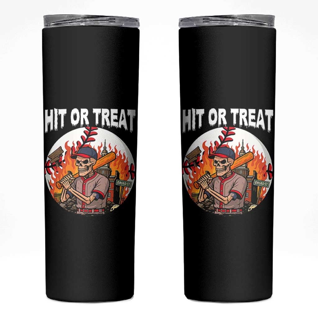 Funny Halloween Baseball Skinny Tumbler Hit Or Treat Skeleton Player