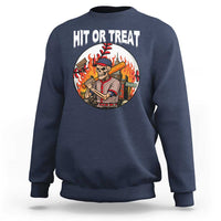 Funny Halloween Baseball Sweatshirt Hit Or Treat Skeleton Player - Wonder Print Shop