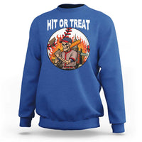 Funny Halloween Baseball Sweatshirt Hit Or Treat Skeleton Player - Wonder Print Shop