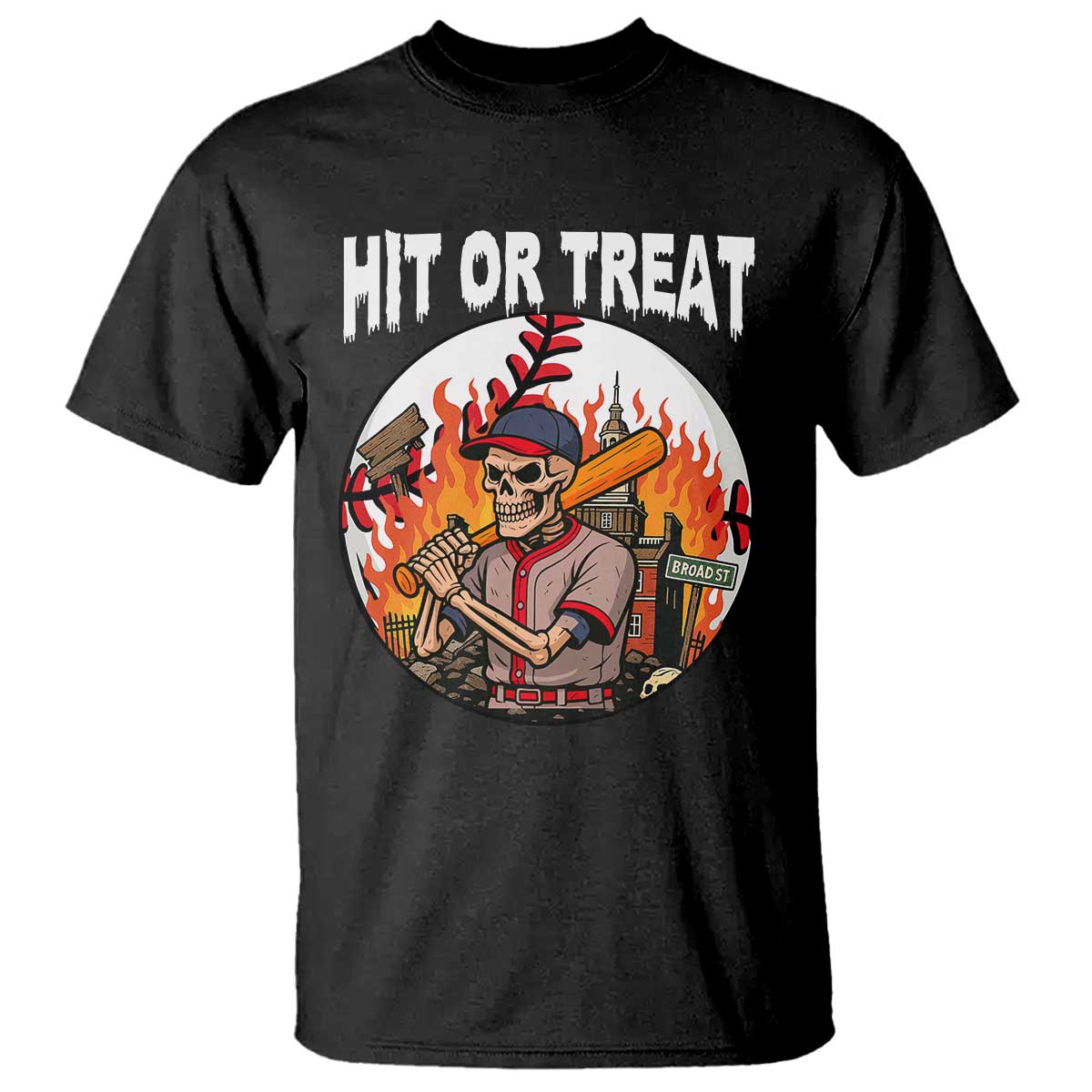 Funny Halloween Baseball T Shirt Hit Or Treat Skeleton Player - Wonder Print Shop