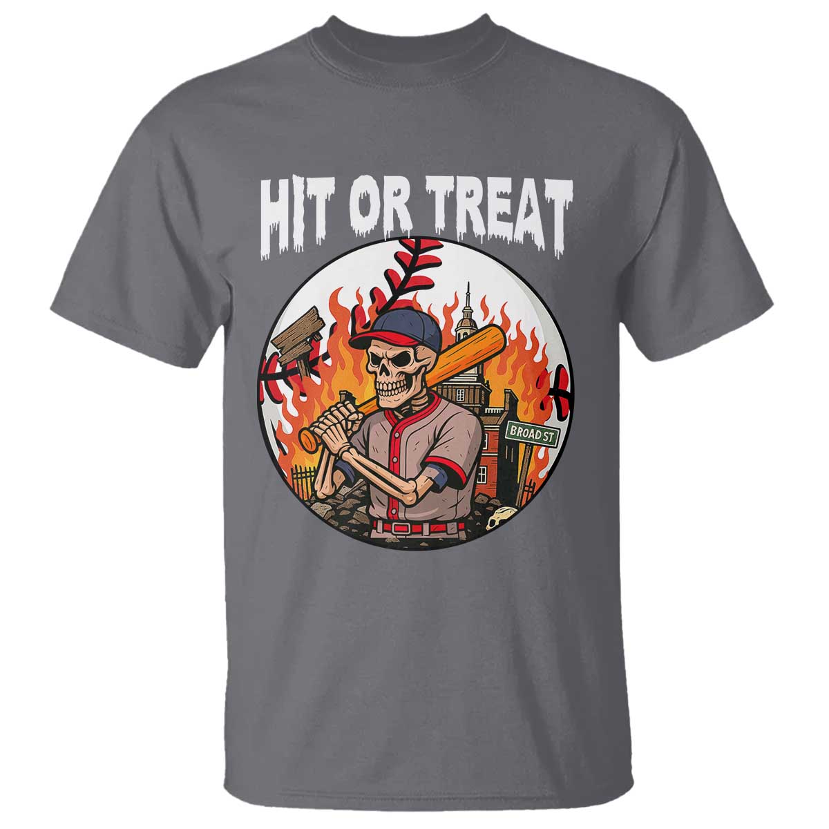 Funny Halloween Baseball T Shirt Hit Or Treat Skeleton Player - Wonder Print Shop