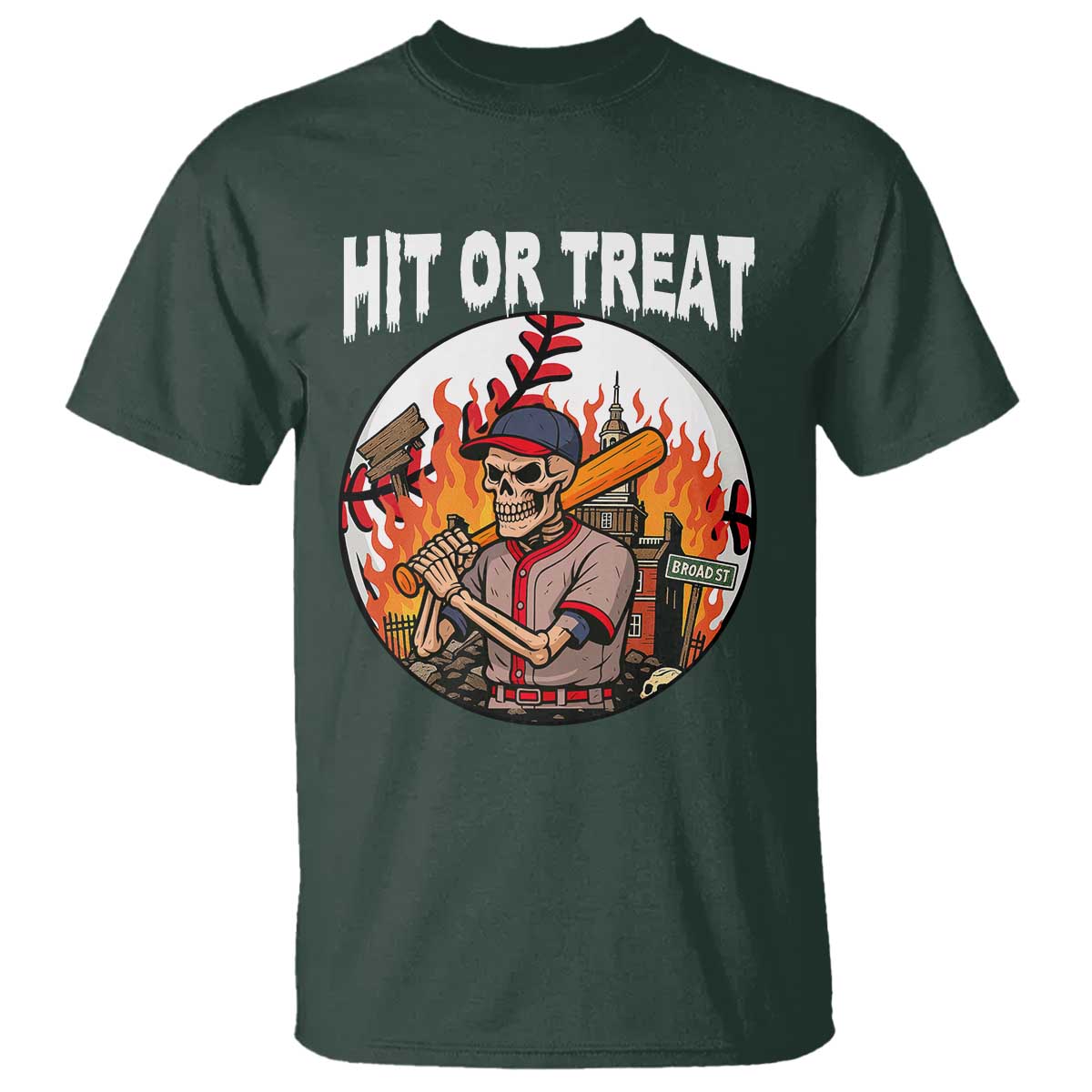 Funny Halloween Baseball T Shirt Hit Or Treat Skeleton Player - Wonder Print Shop