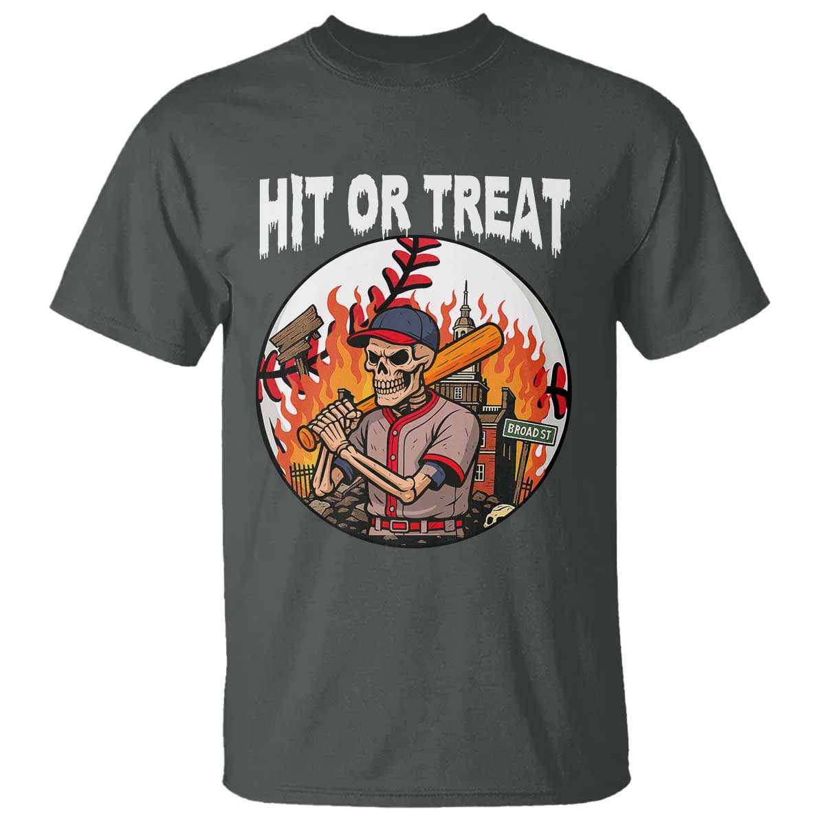 Funny Halloween Baseball T Shirt Hit Or Treat Skeleton Player - Wonder Print Shop