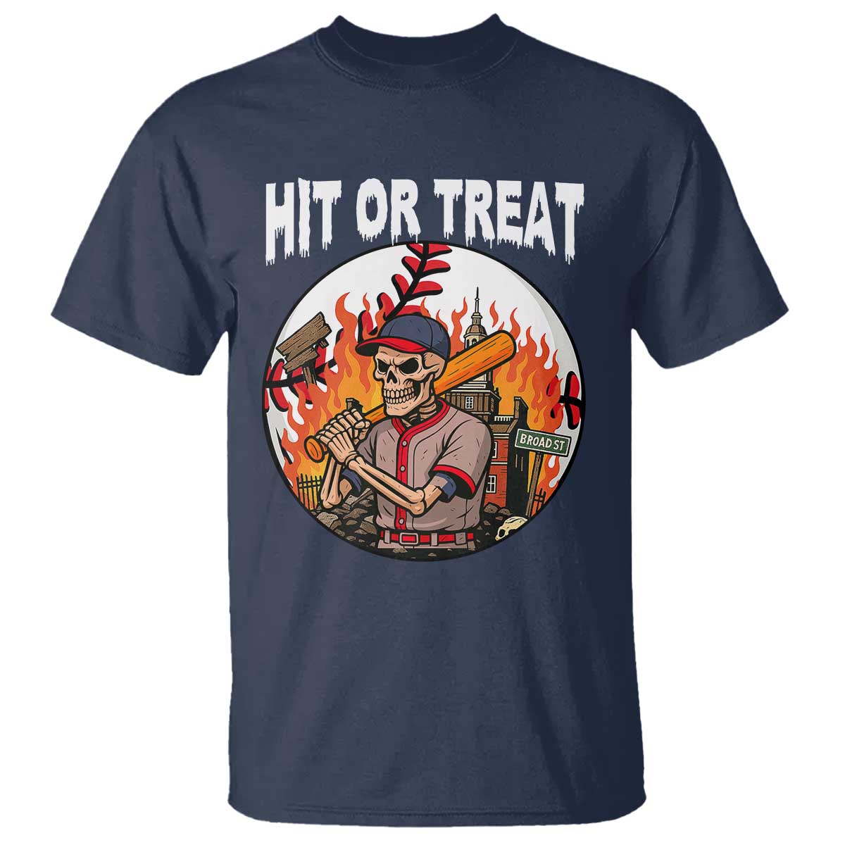 Funny Halloween Baseball T Shirt Hit Or Treat Skeleton Player - Wonder Print Shop