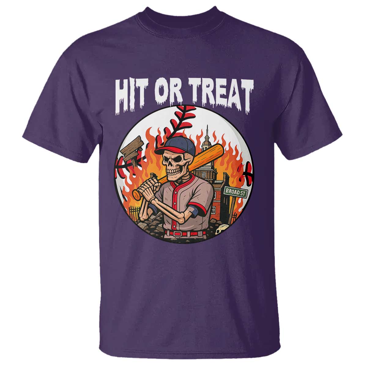 Funny Halloween Baseball T Shirt Hit Or Treat Skeleton Player - Wonder Print Shop