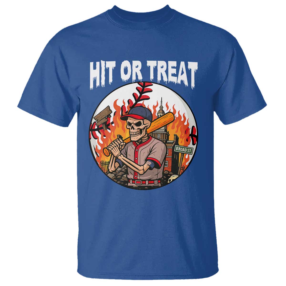 Funny Halloween Baseball T Shirt Hit Or Treat Skeleton Player - Wonder Print Shop