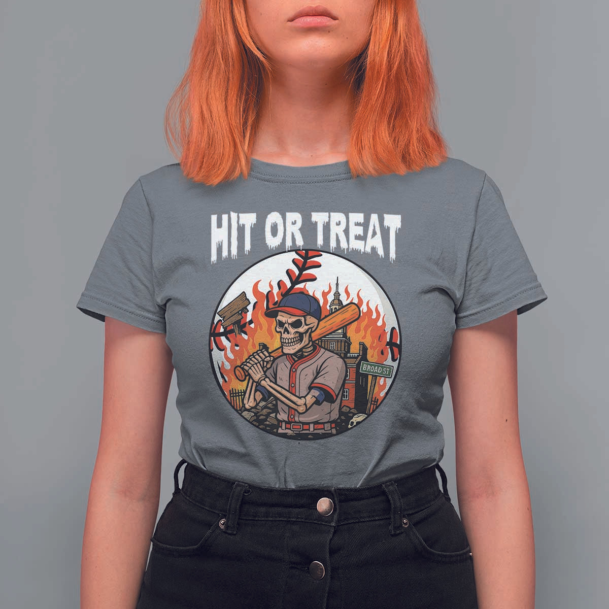Funny Halloween Baseball T Shirt For Women Hit Or Treat Skeleton Player - Wonder Print Shop