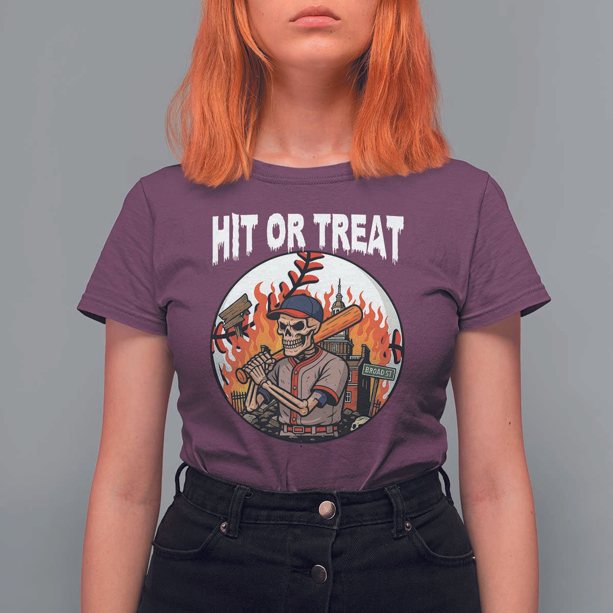 Funny Halloween Baseball T Shirt For Women Hit Or Treat Skeleton Player - Wonder Print Shop