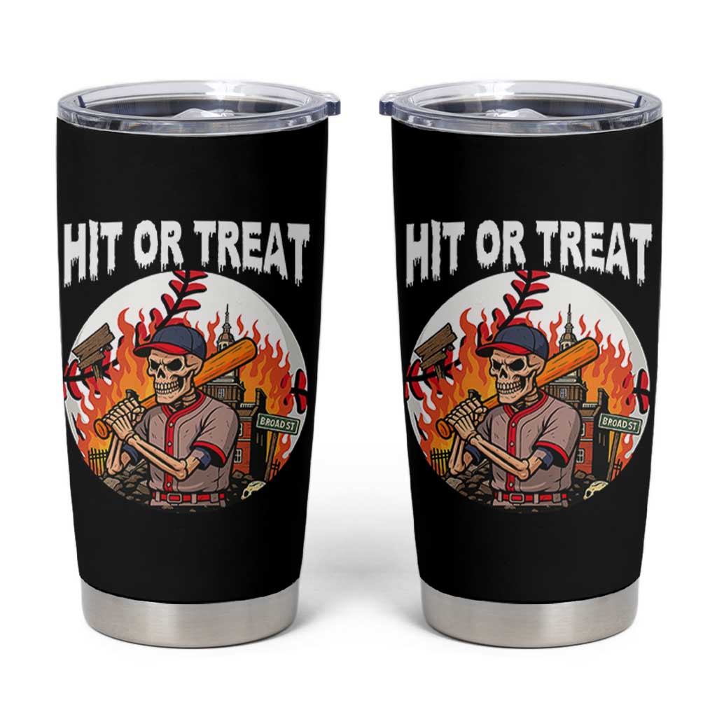 Funny Halloween Baseball Tumbler Cup Hit Or Treat Skeleton Player