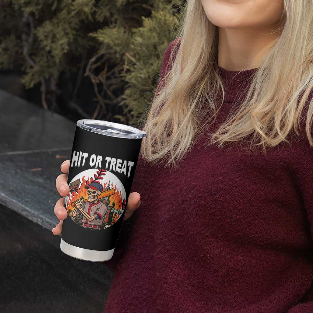 Funny Halloween Baseball Tumbler Cup Hit Or Treat Skeleton Player