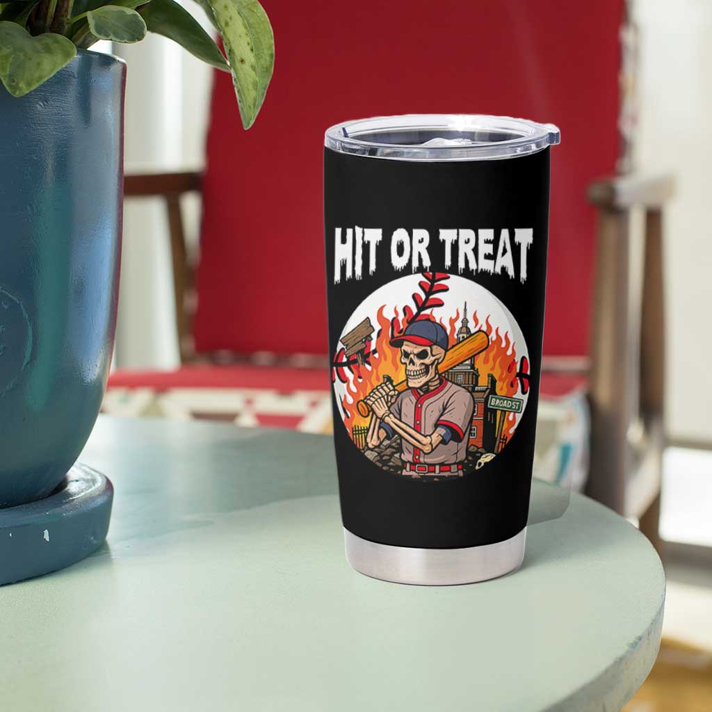 Funny Halloween Baseball Tumbler Cup Hit Or Treat Skeleton Player
