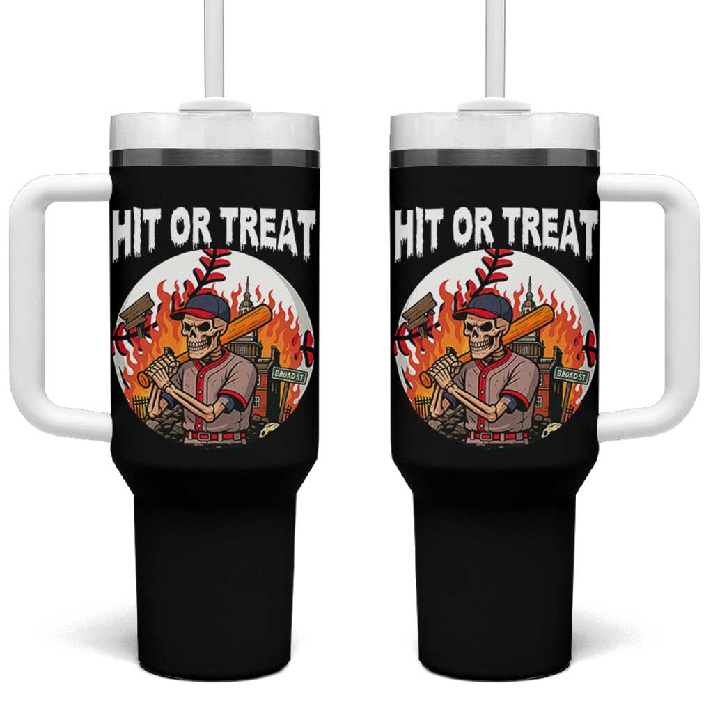 Funny Halloween Baseball Tumbler With Handle Hit Or Treat Skeleton Player