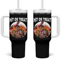 Funny Halloween Baseball Tumbler With Handle Hit Or Treat Skeleton Player