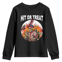 Funny Halloween Baseball Youth Sweatshirt Hit Or Treat Skeleton Player - Wonder Print Shop