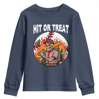 Funny Halloween Baseball Youth Sweatshirt Hit Or Treat Skeleton Player - Wonder Print Shop