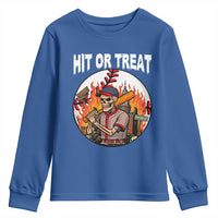 Funny Halloween Baseball Youth Sweatshirt Hit Or Treat Skeleton Player - Wonder Print Shop