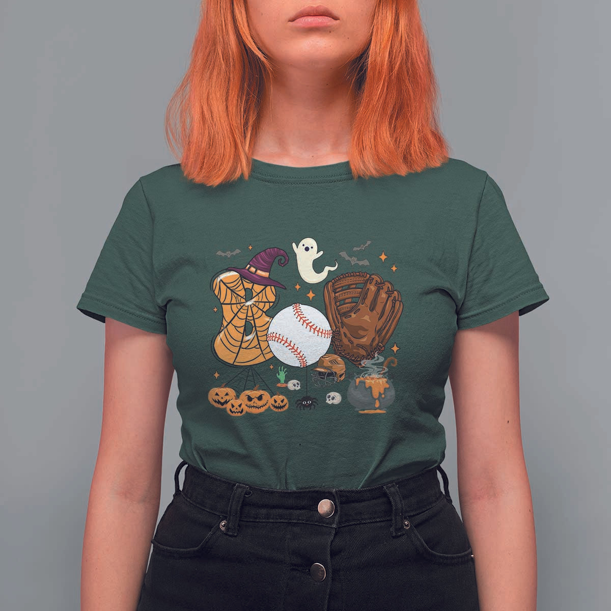 Halloween Baseball T Shirt For Women Funny Boo Player Gift For Catcher - Wonder Print Shop