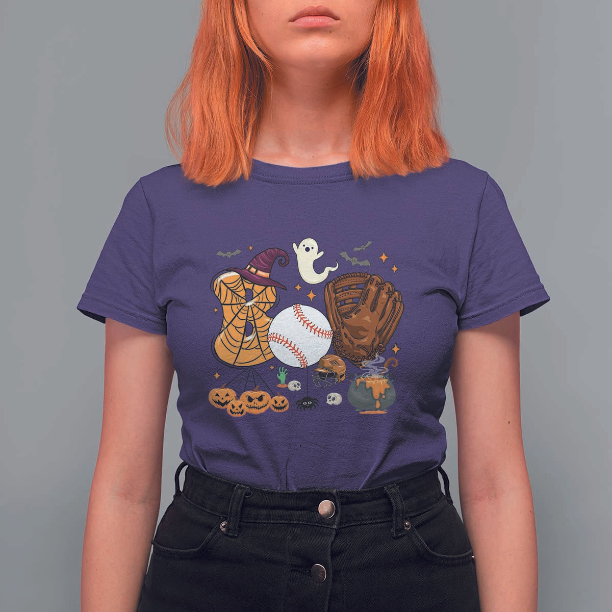 Halloween Baseball T Shirt For Women Funny Boo Player Gift For Catcher - Wonder Print Shop