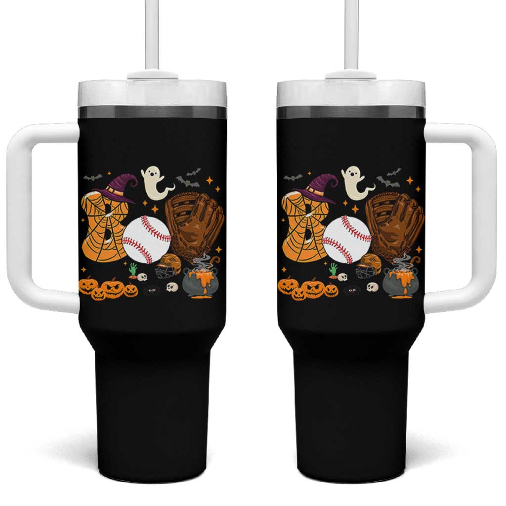 Halloween Baseball Tumbler With Handle Funny Boo Player Gift For Catcher