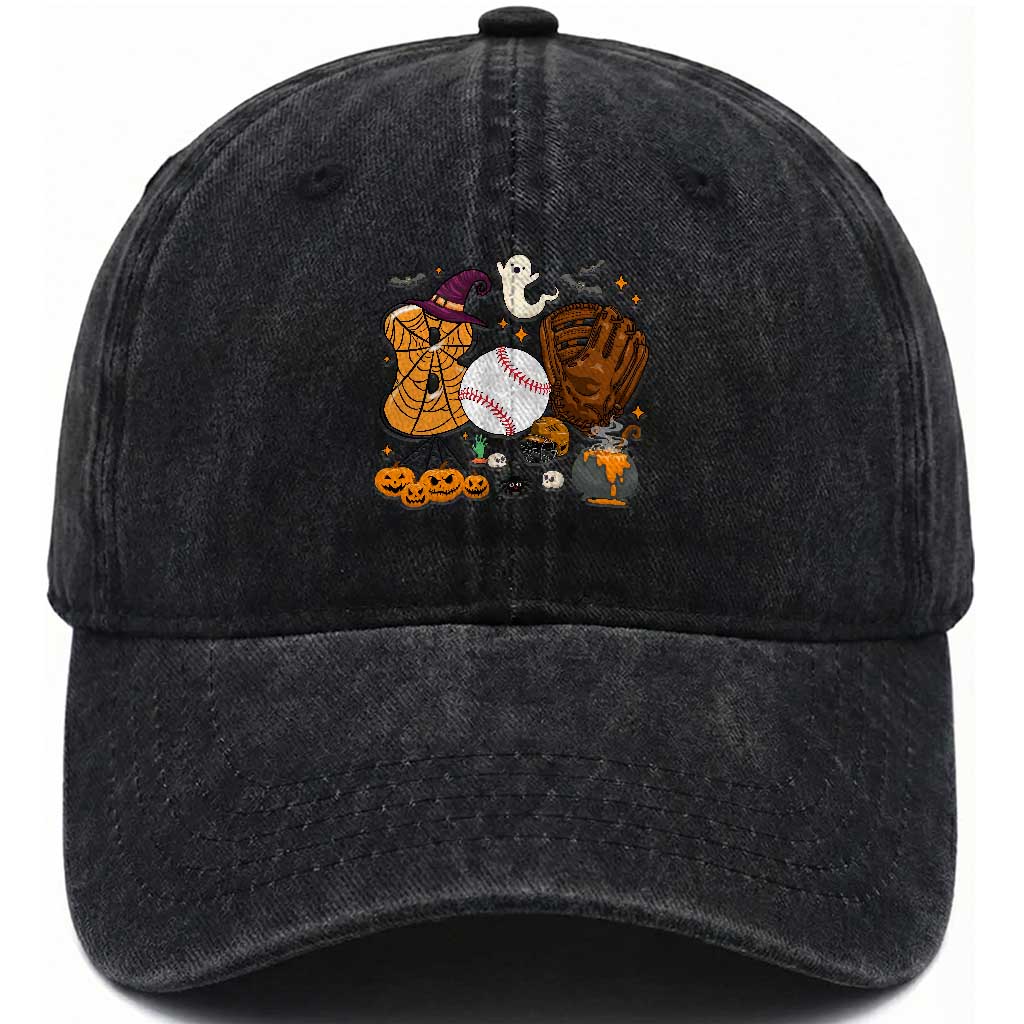 Halloween Baseball Washed Cotton Baseball Cap Funny Boo Player Gift For Catcher