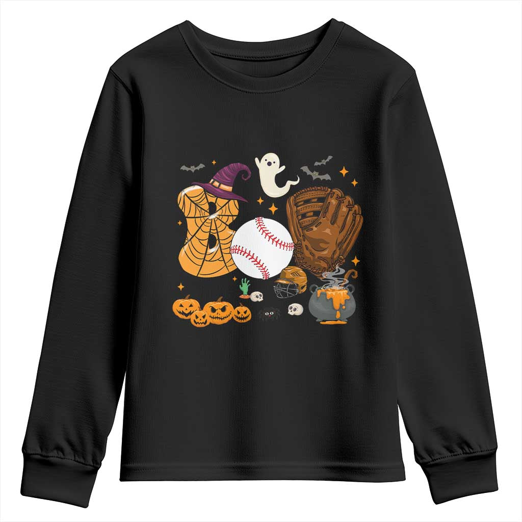 Halloween Baseball Youth Sweatshirt Funny Boo Player Gift For Catcher - Wonder Print Shop