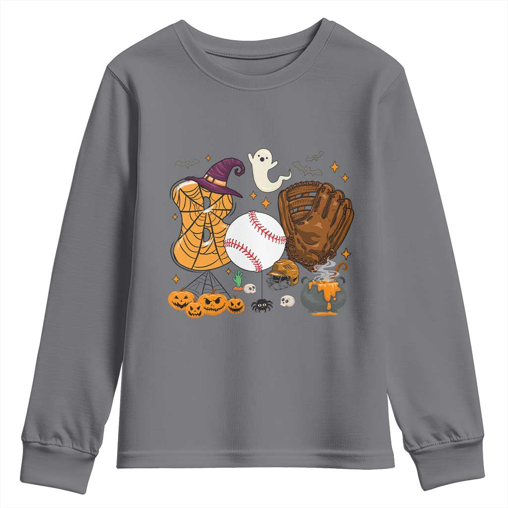 Halloween Baseball Youth Sweatshirt Funny Boo Player Gift For Catcher - Wonder Print Shop