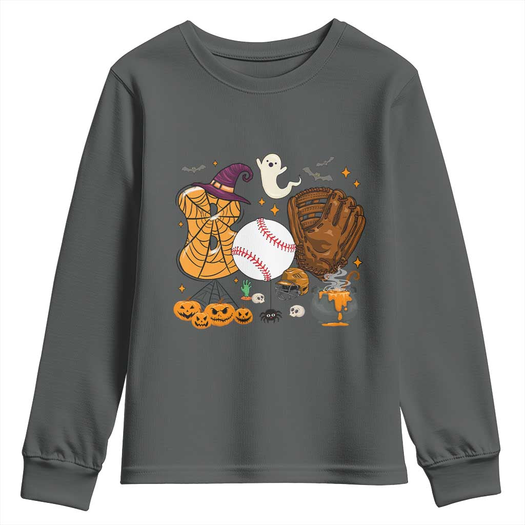 Halloween Baseball Youth Sweatshirt Funny Boo Player Gift For Catcher - Wonder Print Shop