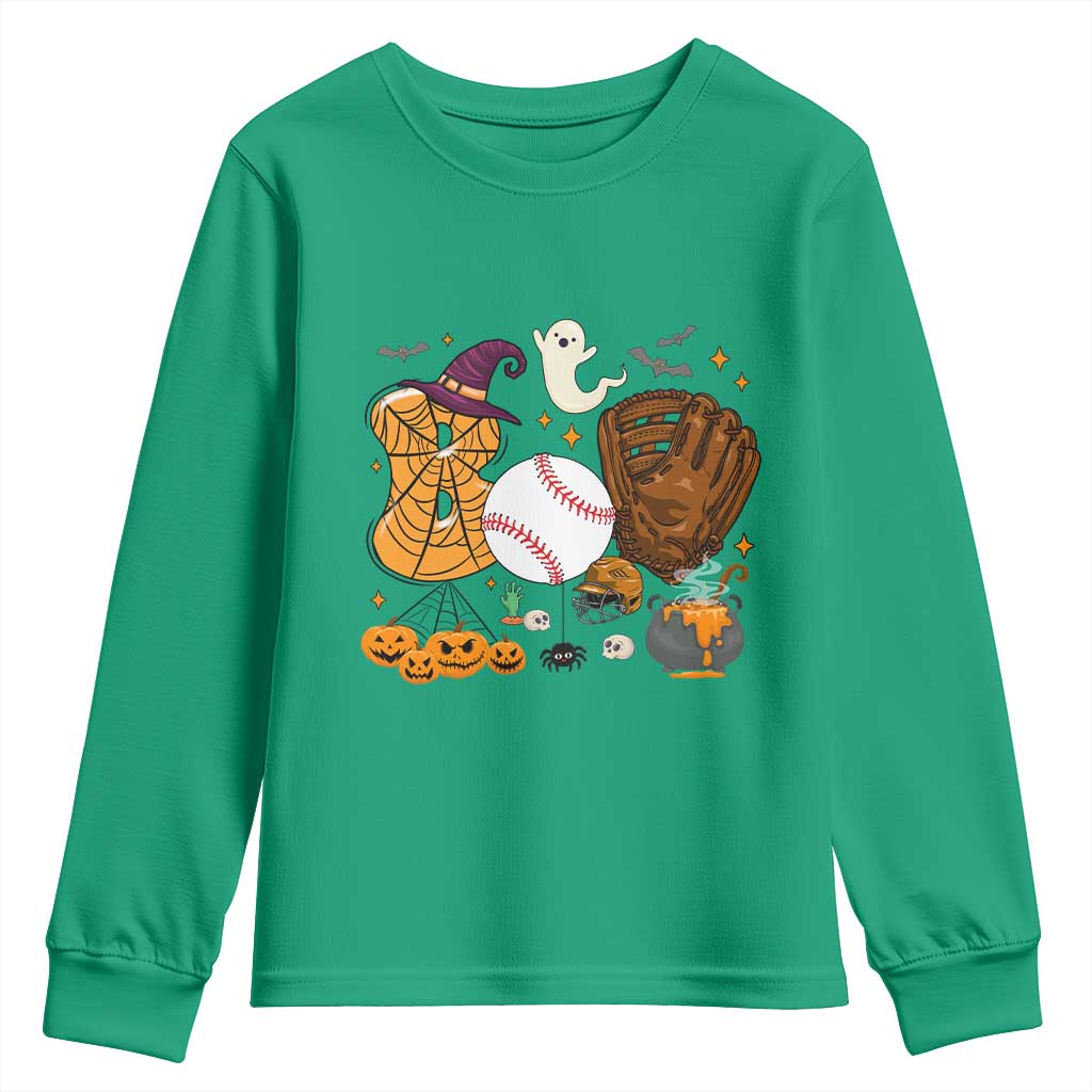 Halloween Baseball Youth Sweatshirt Funny Boo Player Gift For Catcher - Wonder Print Shop
