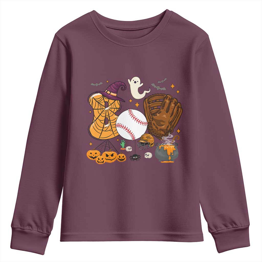 Halloween Baseball Youth Sweatshirt Funny Boo Player Gift For Catcher - Wonder Print Shop