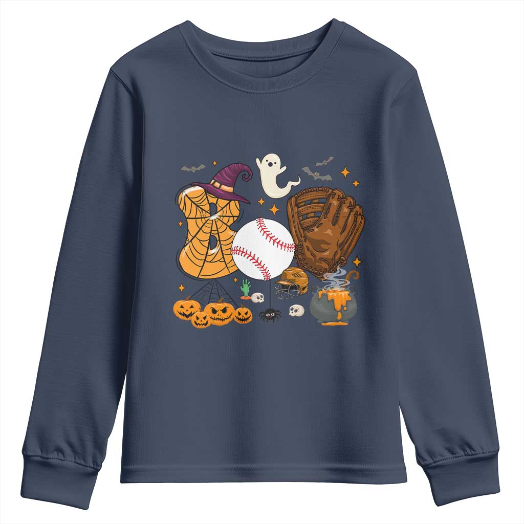 Halloween Baseball Youth Sweatshirt Funny Boo Player Gift For Catcher - Wonder Print Shop