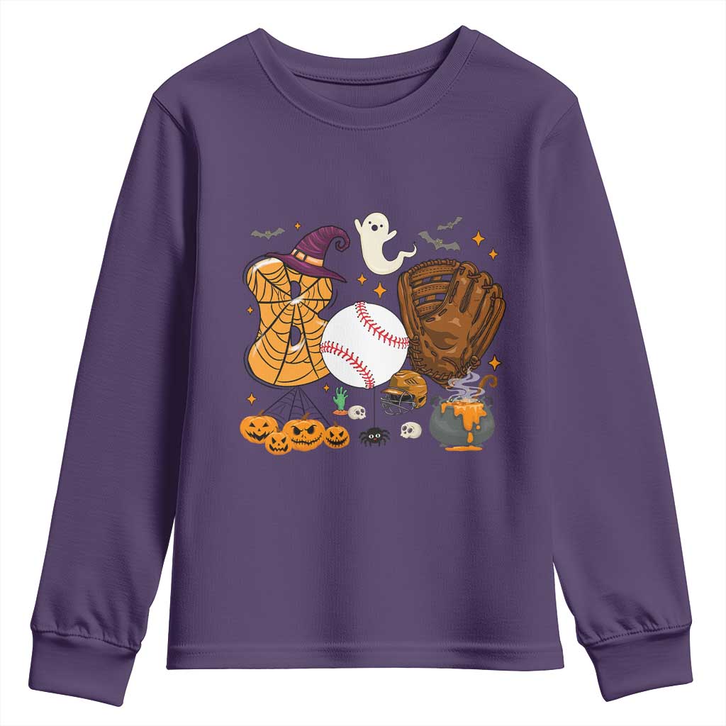 Halloween Baseball Youth Sweatshirt Funny Boo Player Gift For Catcher - Wonder Print Shop