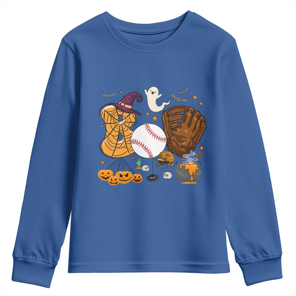 Halloween Baseball Youth Sweatshirt Funny Boo Player Gift For Catcher - Wonder Print Shop