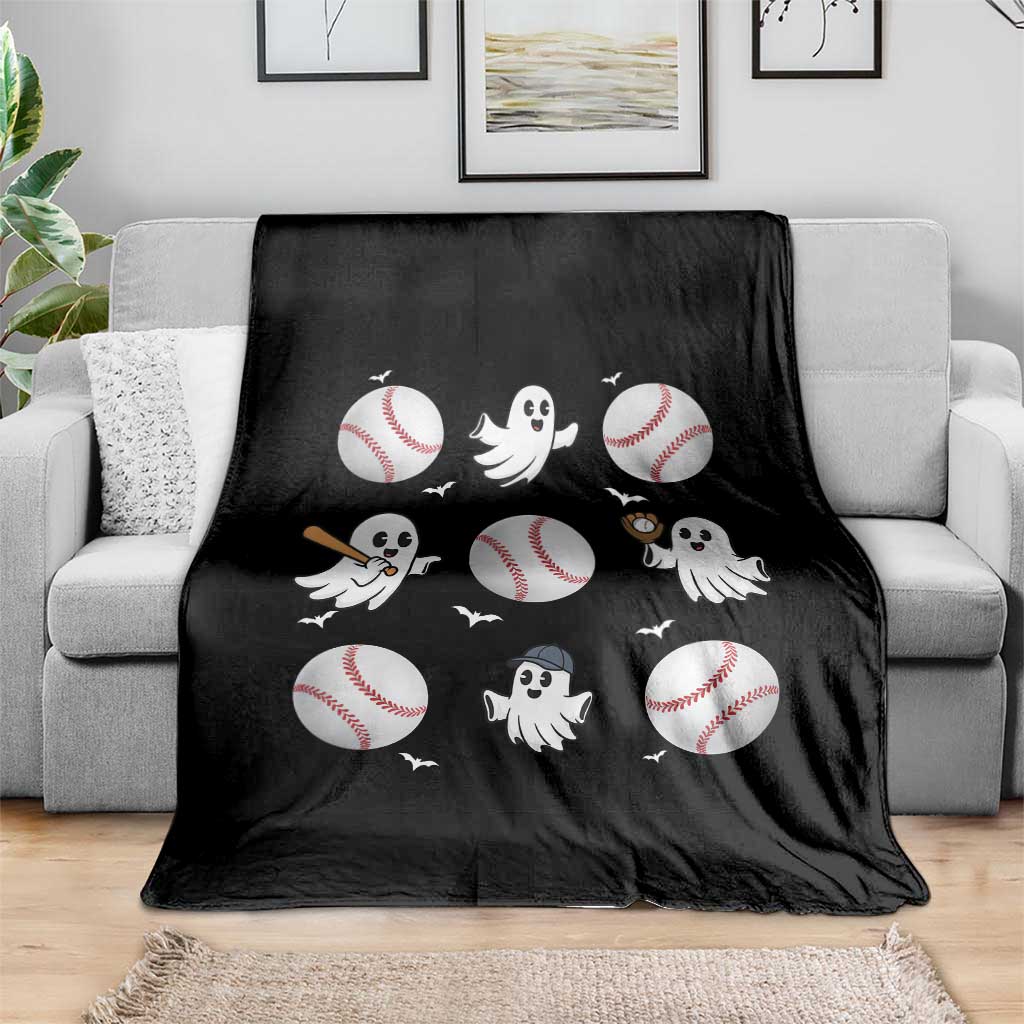 Halloween Baseball Throw Blanket Cute Ghost Playing Ball Gift - Wonder Print Shop