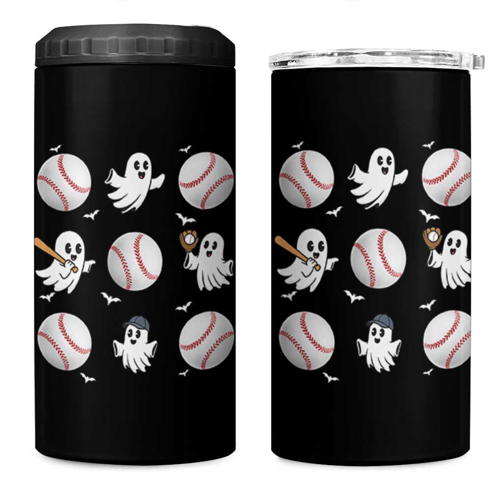 Halloween Baseball 4 in 1 Can Cooler Tumbler Cute Ghost Playing Ball Gift