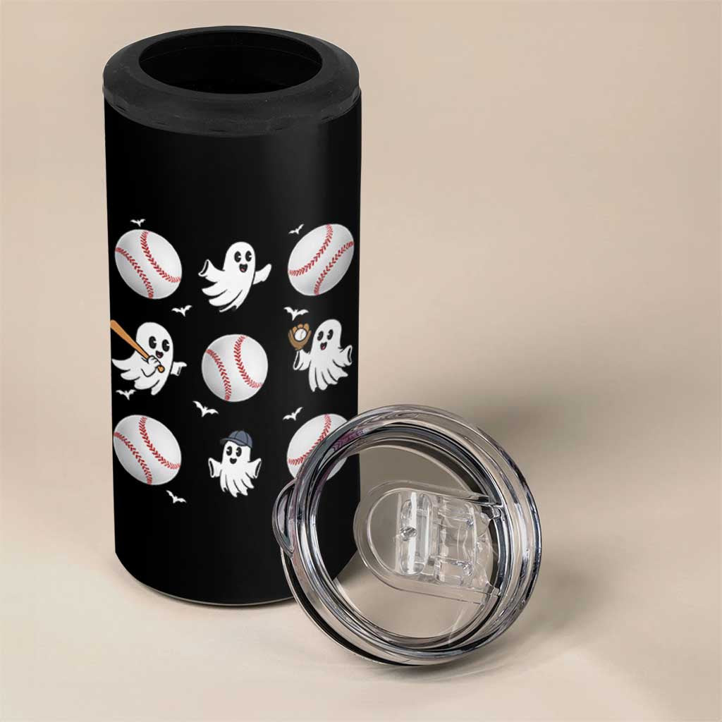 Halloween Baseball 4 in 1 Can Cooler Tumbler Cute Ghost Playing Ball Gift