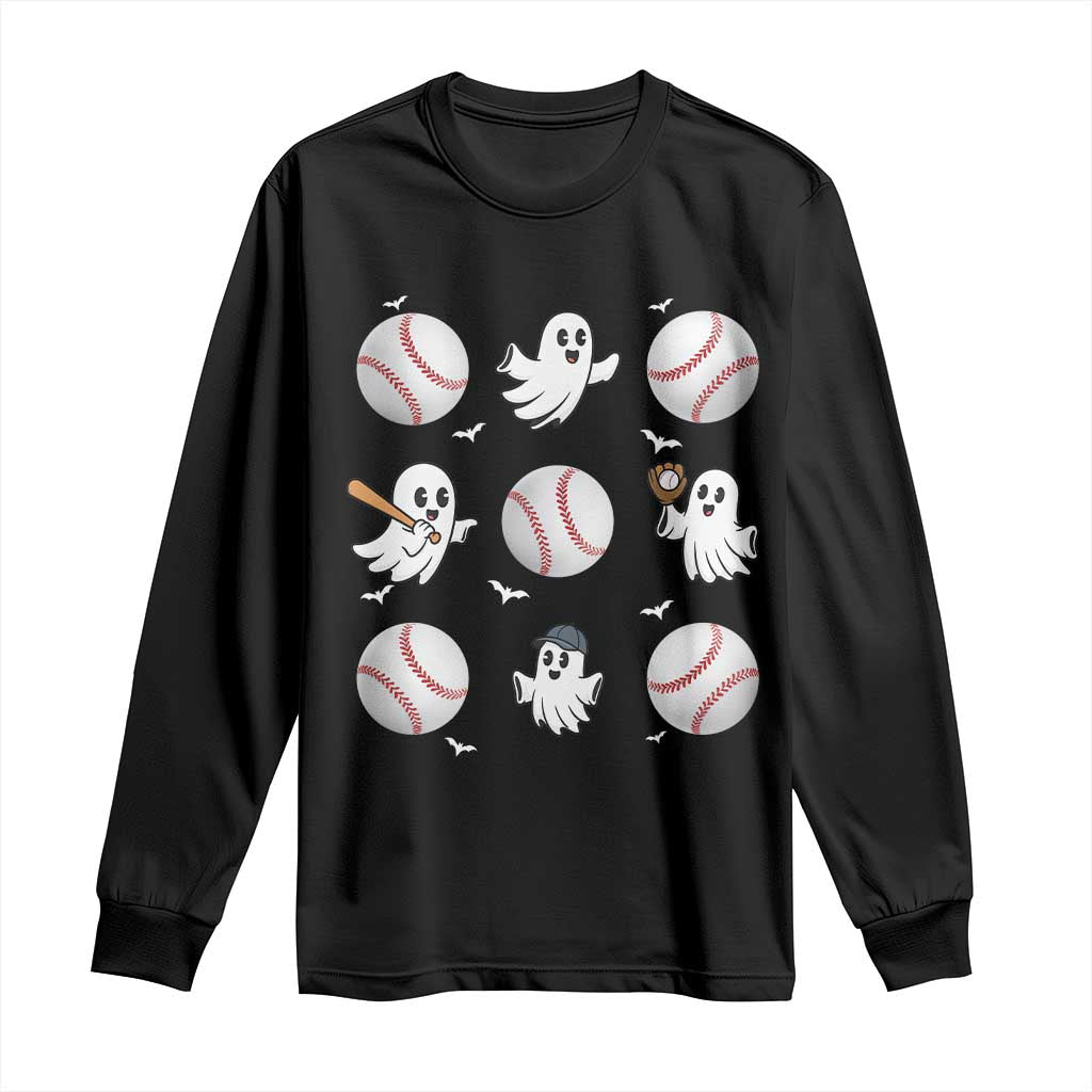 Halloween Baseball Long Sleeve Shirt Cute Ghost Playing Ball Gift - Wonder Print Shop