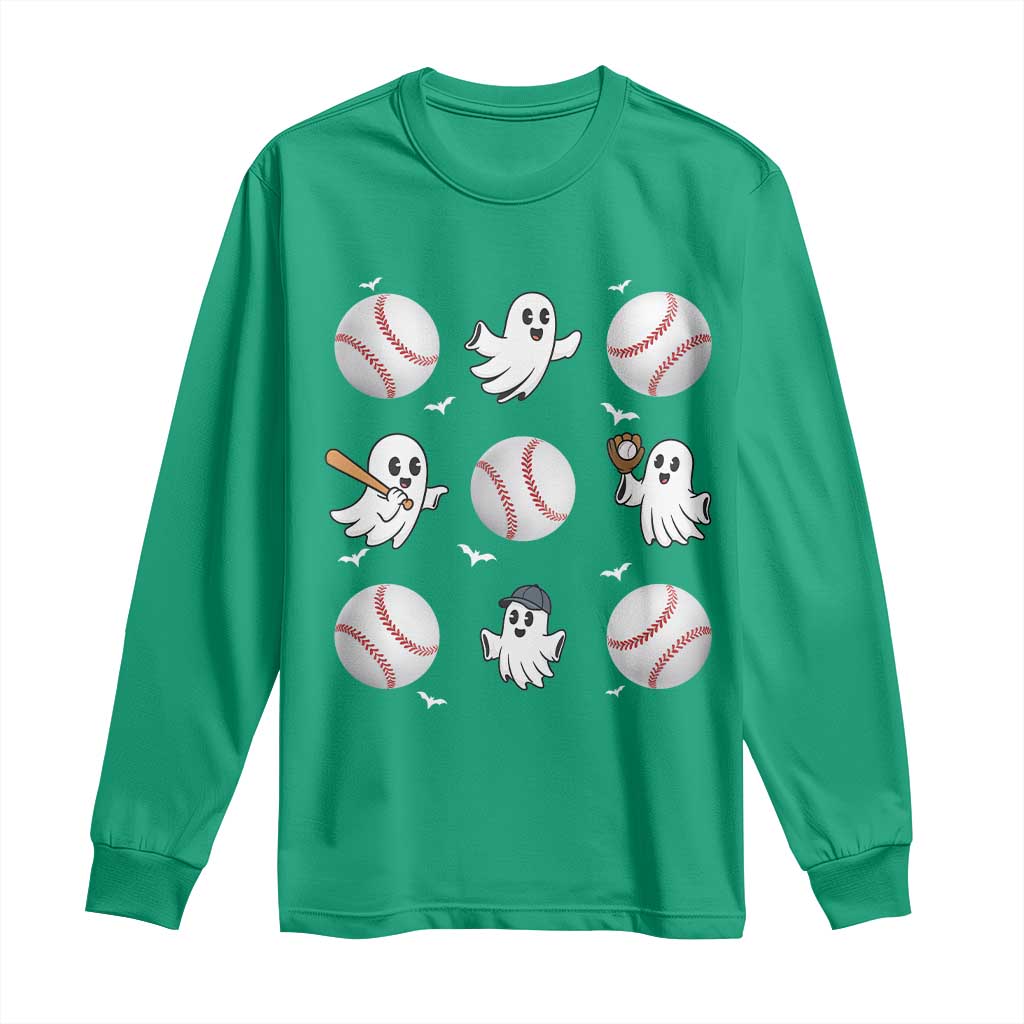 Halloween Baseball Long Sleeve Shirt Cute Ghost Playing Ball Gift - Wonder Print Shop
