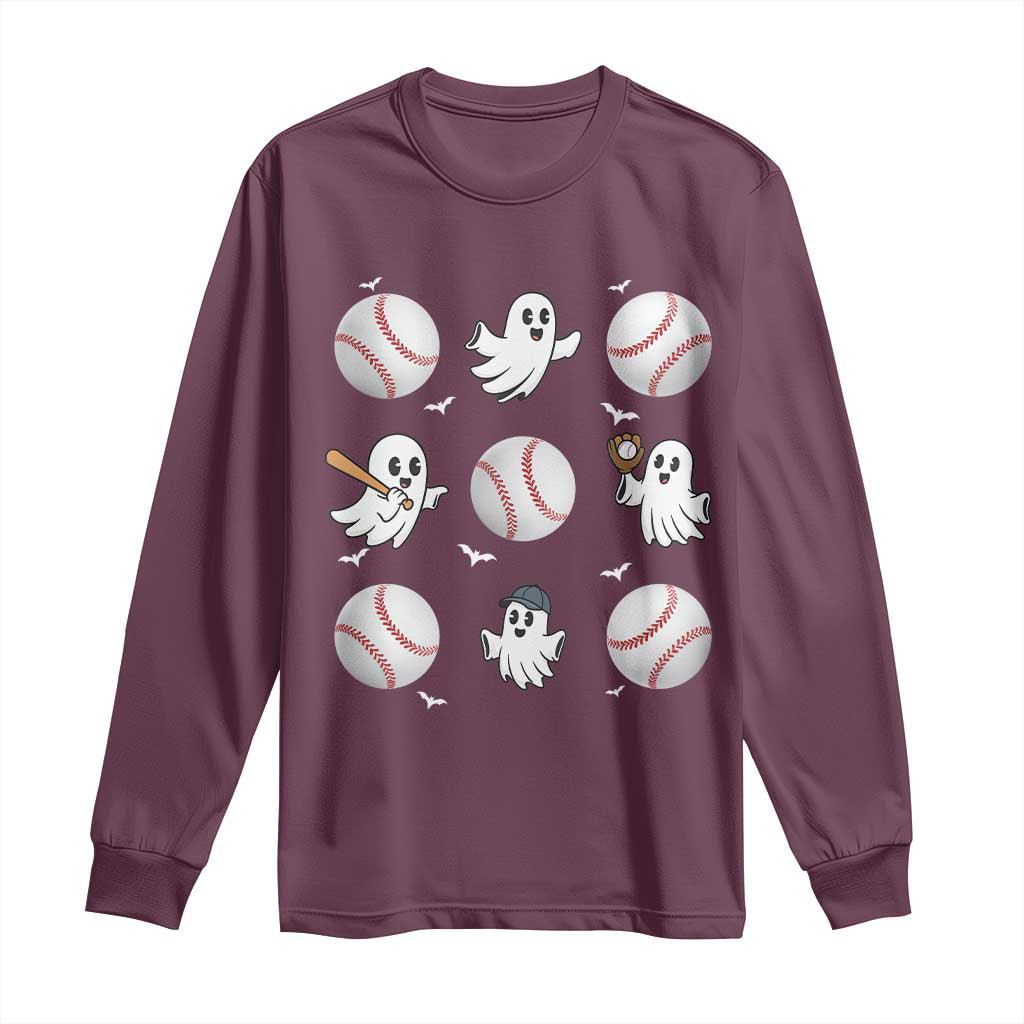 Halloween Baseball Long Sleeve Shirt Cute Ghost Playing Ball Gift - Wonder Print Shop