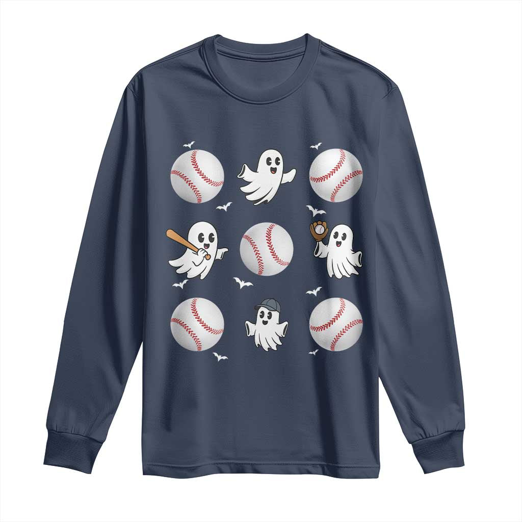 Halloween Baseball Long Sleeve Shirt Cute Ghost Playing Ball Gift - Wonder Print Shop