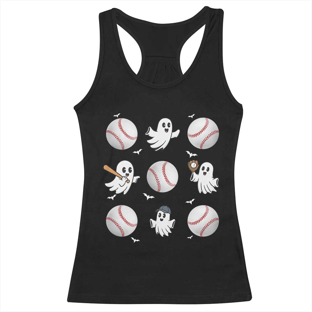 Halloween Baseball Racerback Tank Top Cute Ghost Playing Ball Gift - Wonder Print Shop