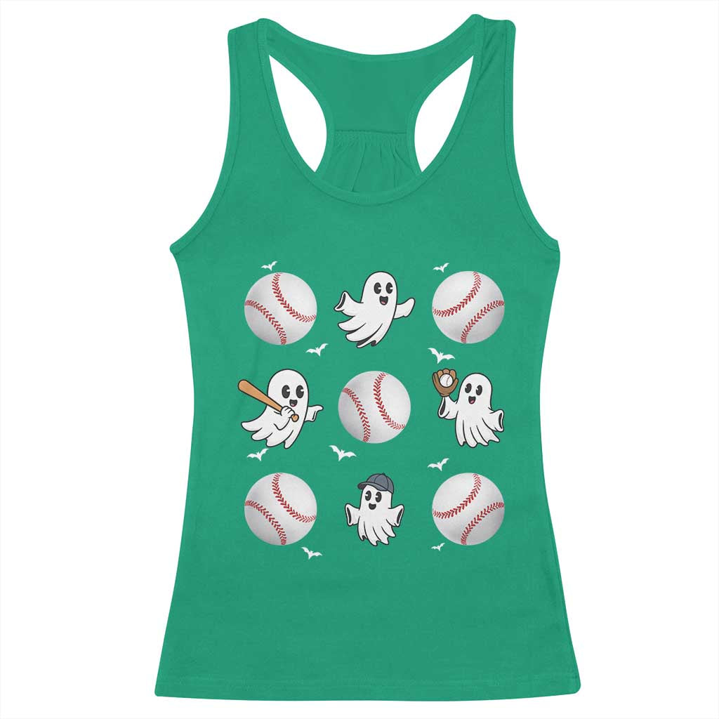 Halloween Baseball Racerback Tank Top Cute Ghost Playing Ball Gift - Wonder Print Shop