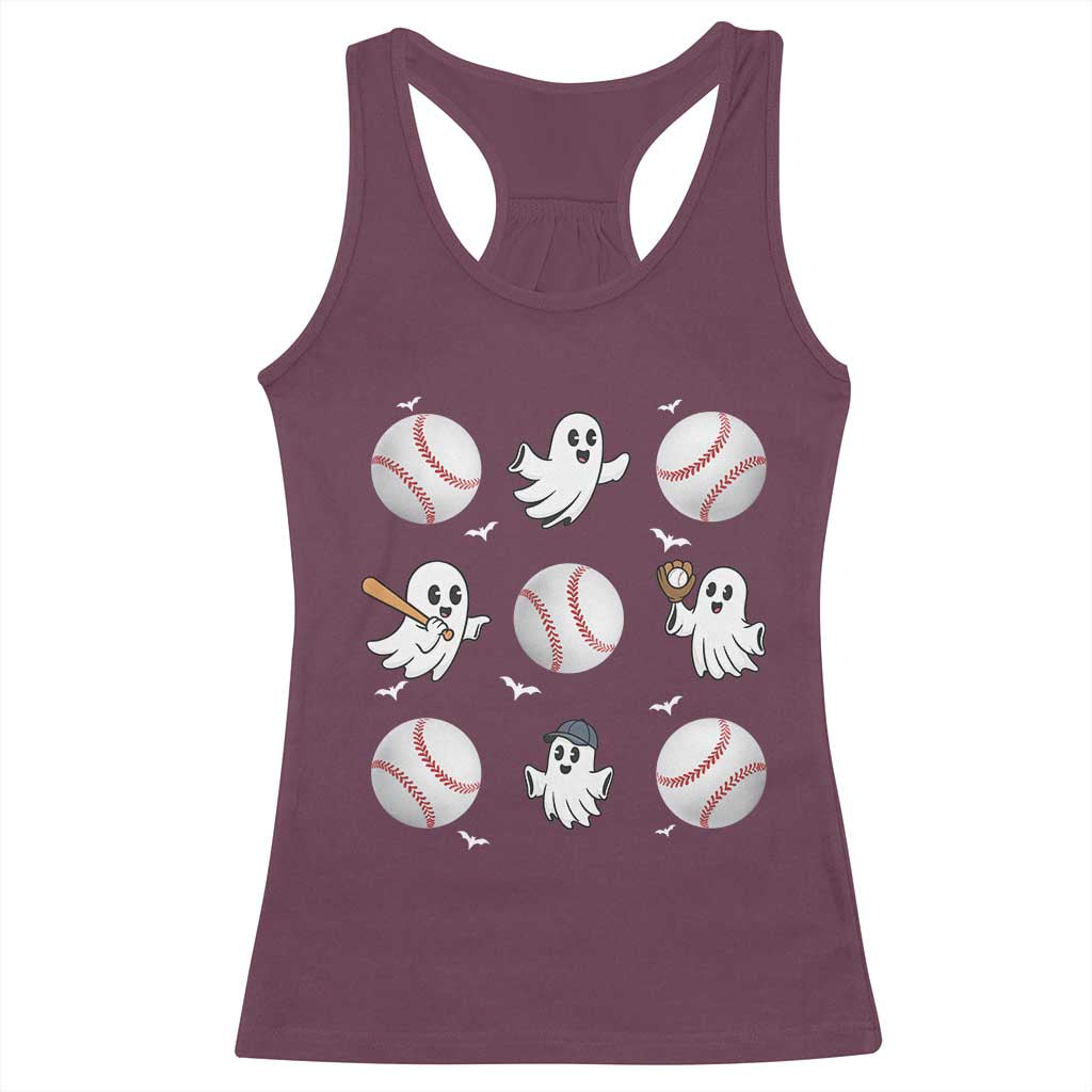 Halloween Baseball Racerback Tank Top Cute Ghost Playing Ball Gift - Wonder Print Shop