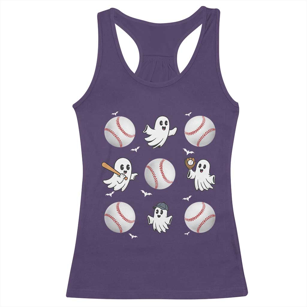 Halloween Baseball Racerback Tank Top Cute Ghost Playing Ball Gift - Wonder Print Shop