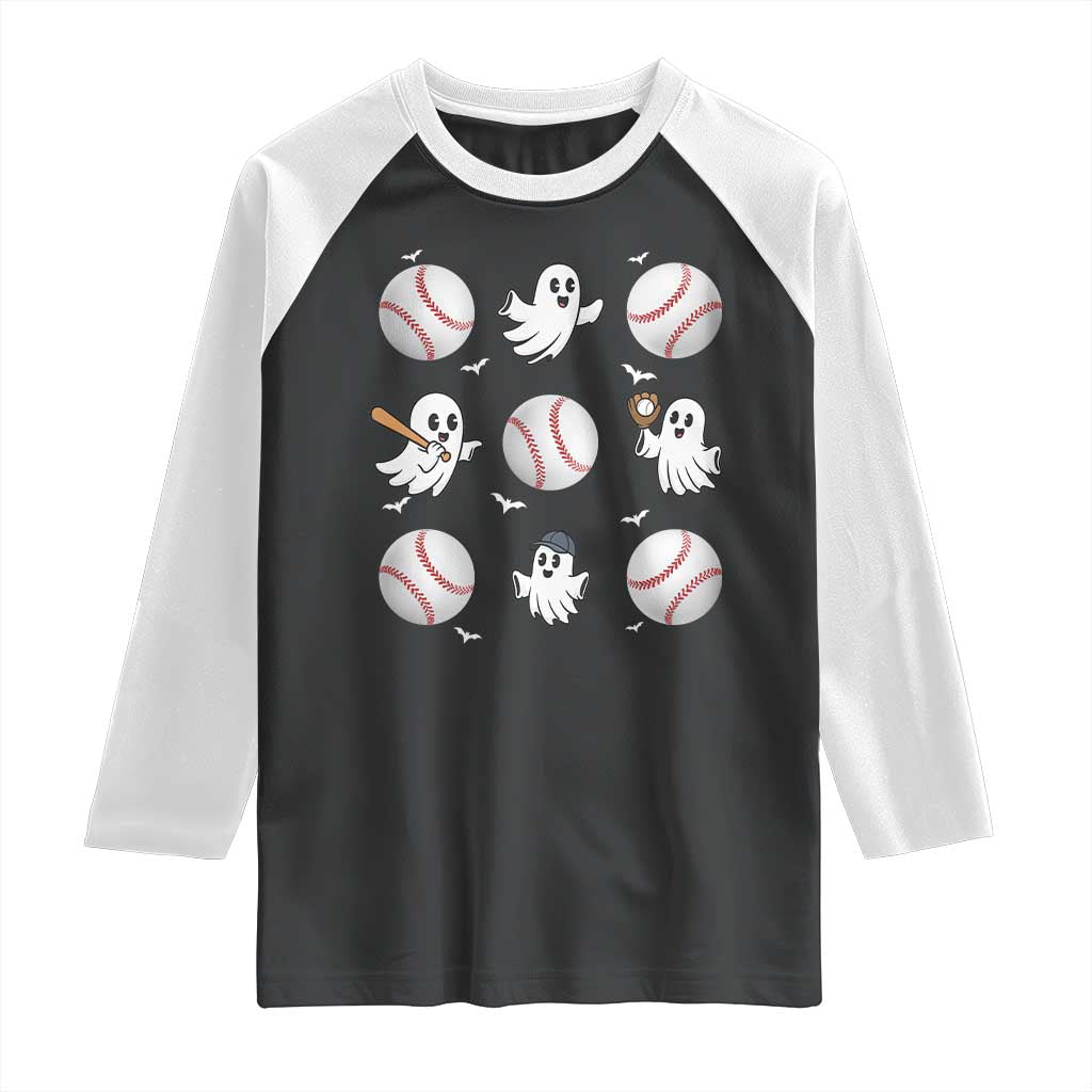 Halloween Baseball Raglan Shirt Cute Ghost Playing Ball Gift - Wonder Print Shop