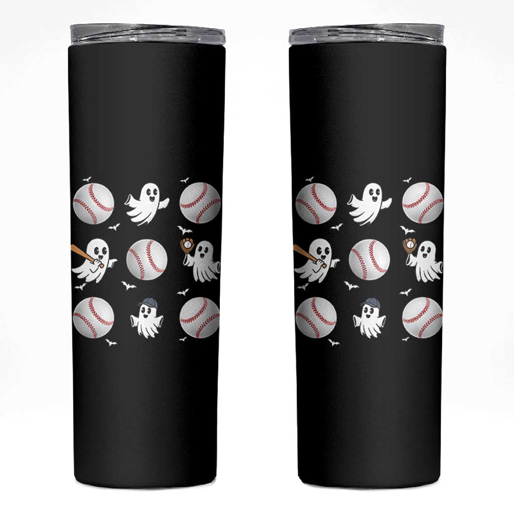 Halloween Baseball Skinny Tumbler Cute Ghost Playing Ball Gift