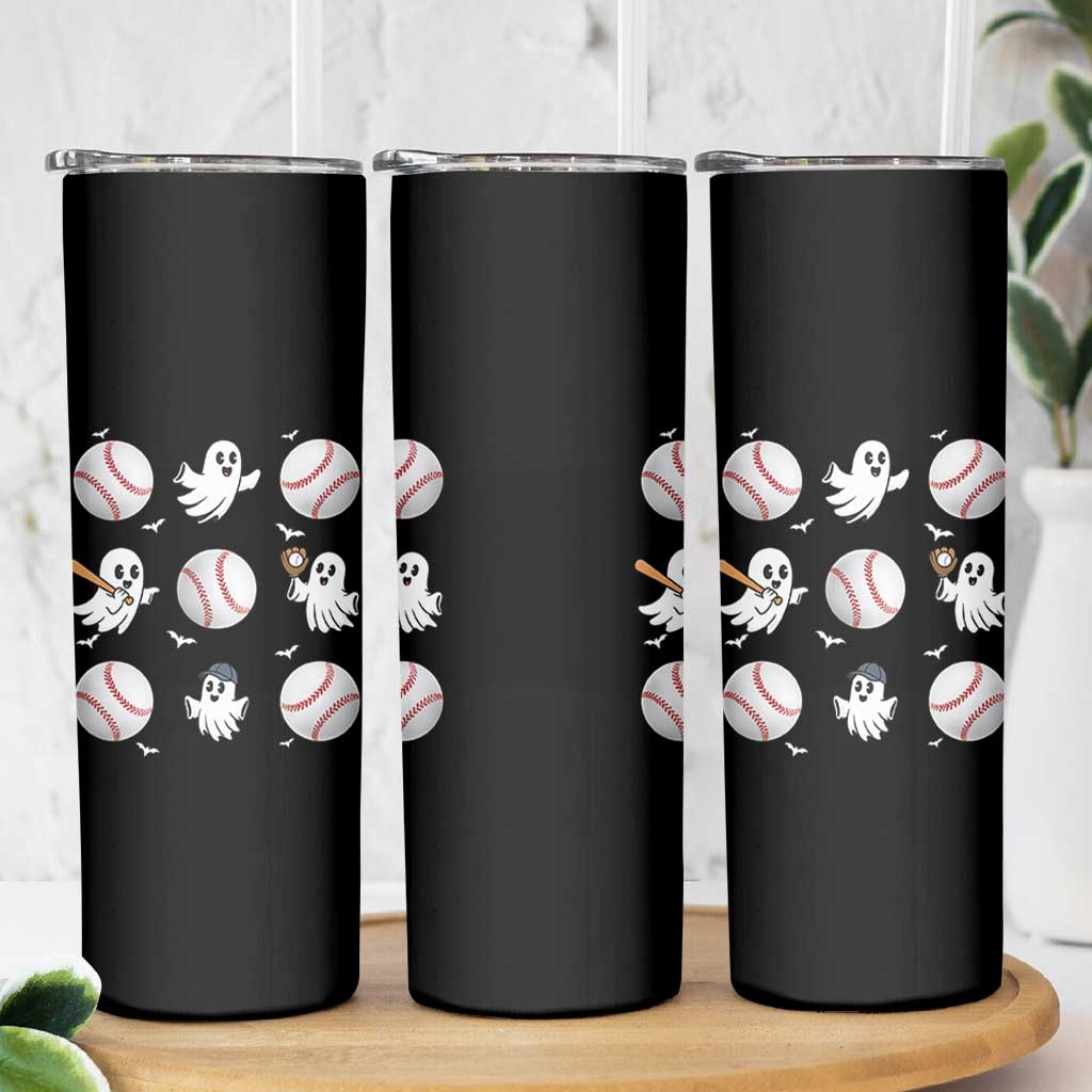 Halloween Baseball Skinny Tumbler Cute Ghost Playing Ball Gift
