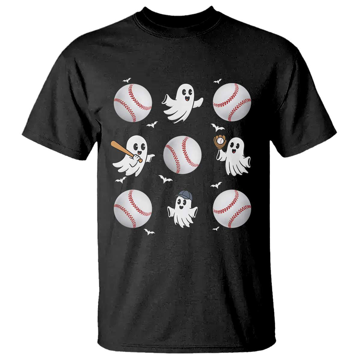 Halloween Baseball T Shirt Cute Ghost Playing Ball Gift - Wonder Print Shop