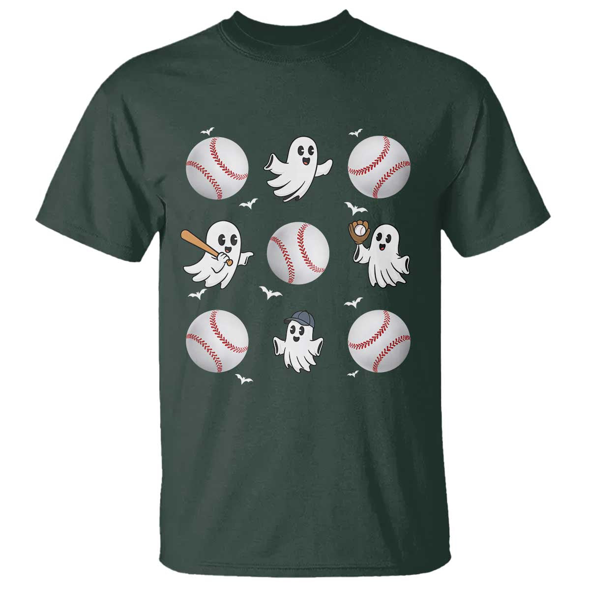 Halloween Baseball T Shirt Cute Ghost Playing Ball Gift - Wonder Print Shop