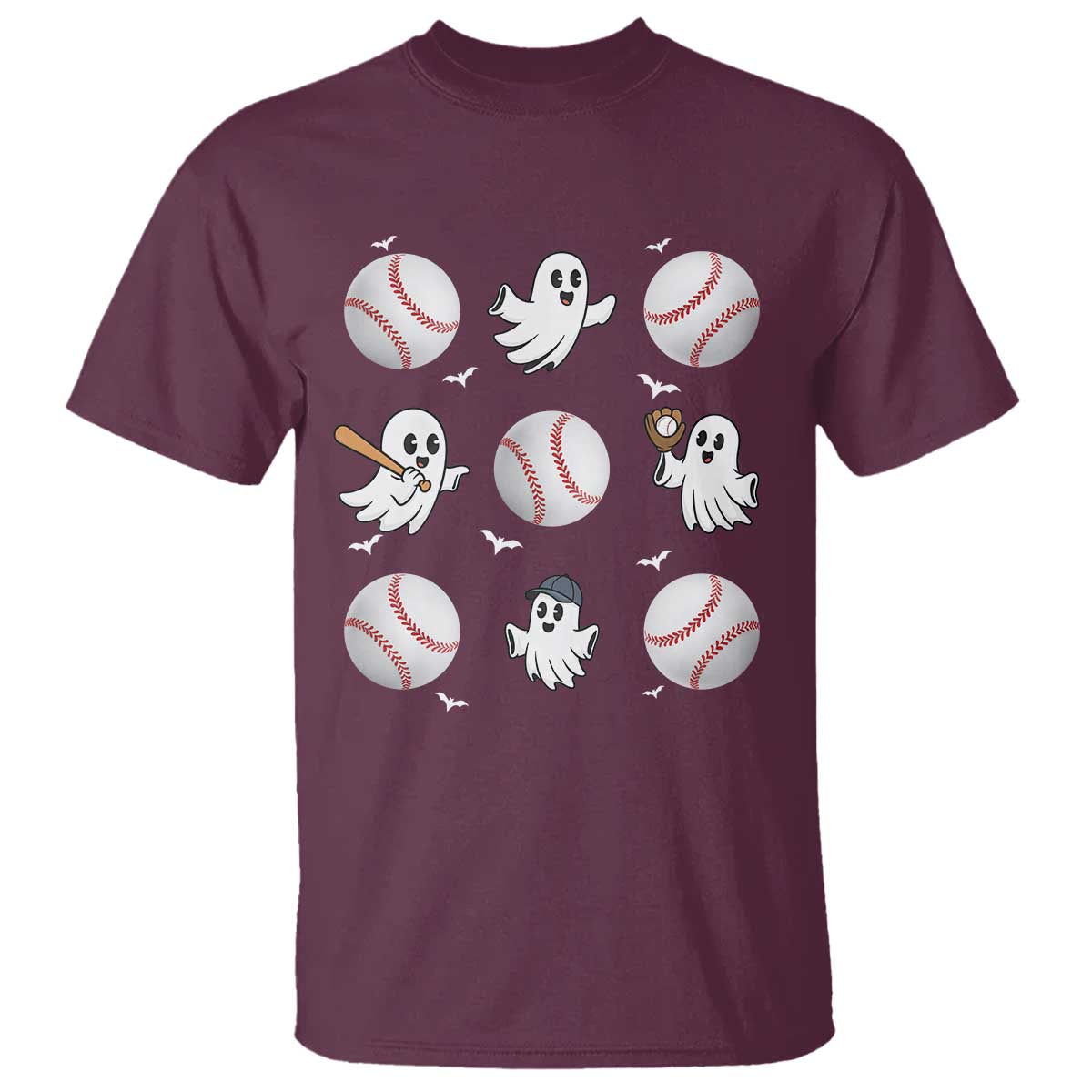 Halloween Baseball T Shirt Cute Ghost Playing Ball Gift - Wonder Print Shop