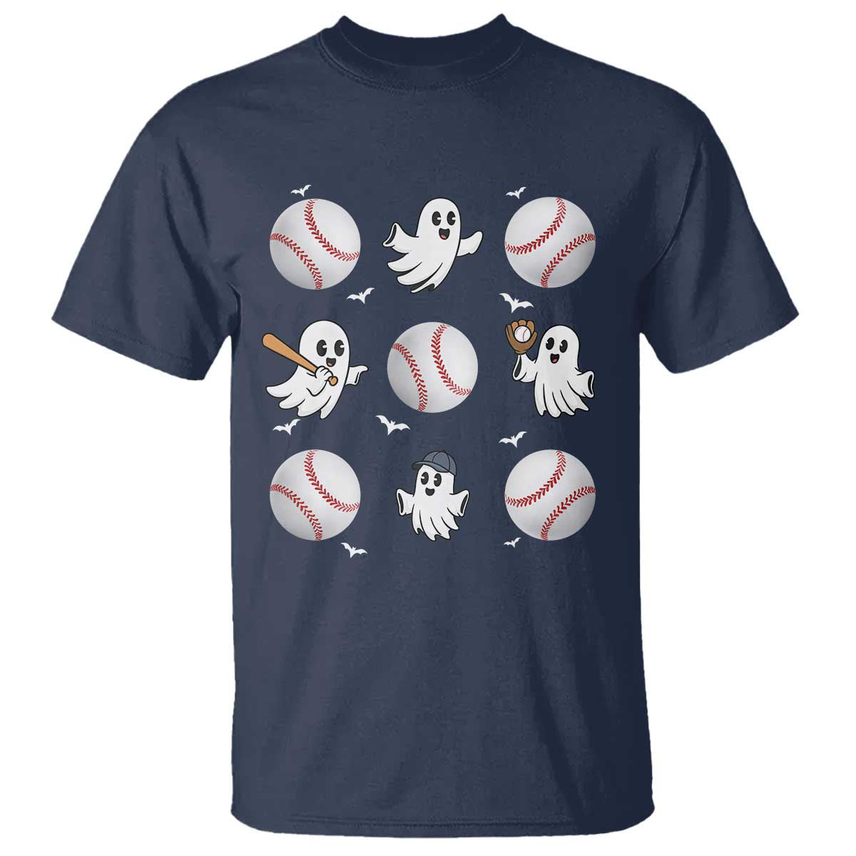 Halloween Baseball T Shirt Cute Ghost Playing Ball Gift - Wonder Print Shop